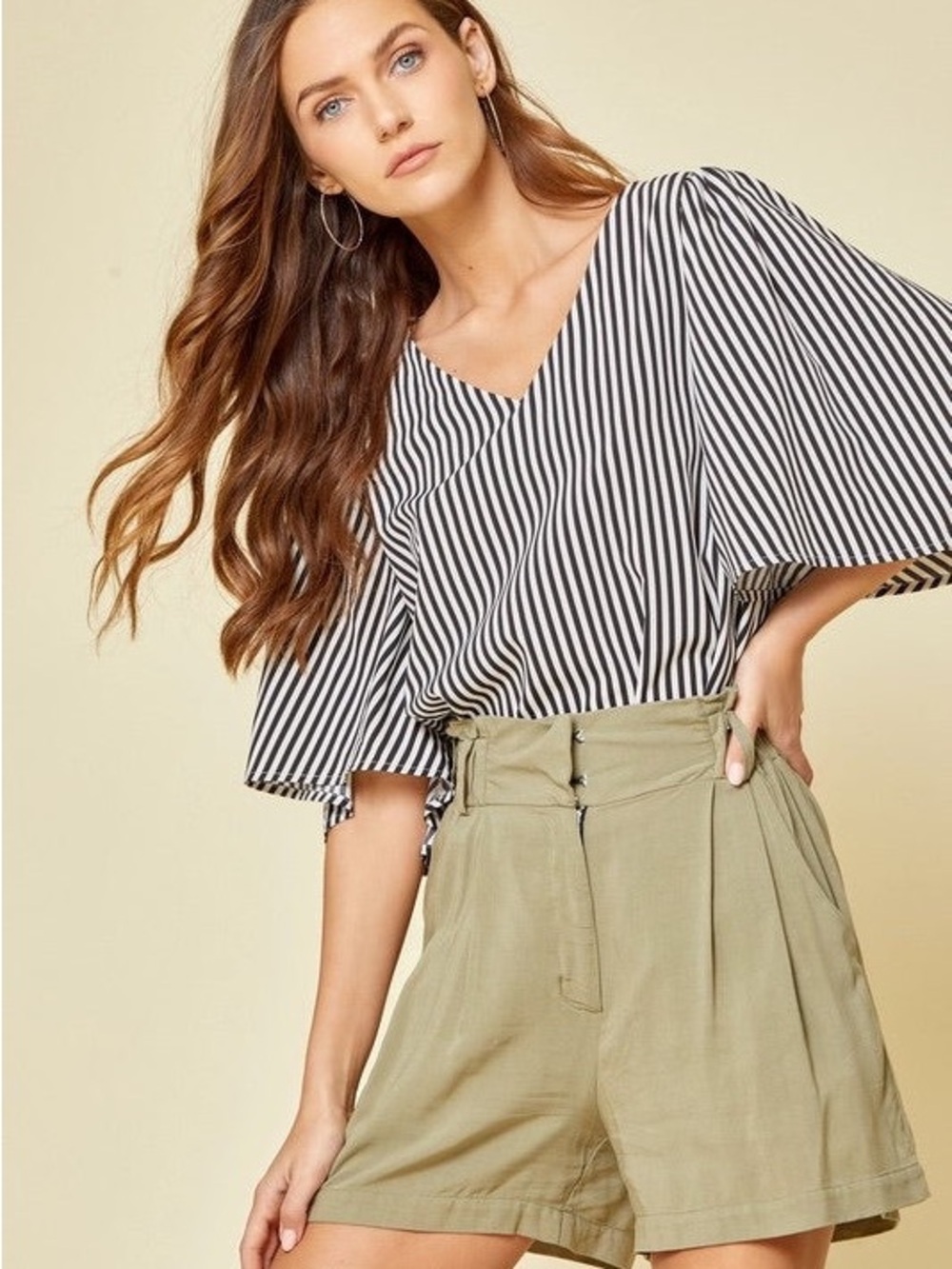 Savanna Jane Black and White Striped Flutter Sleeve Top Size Small